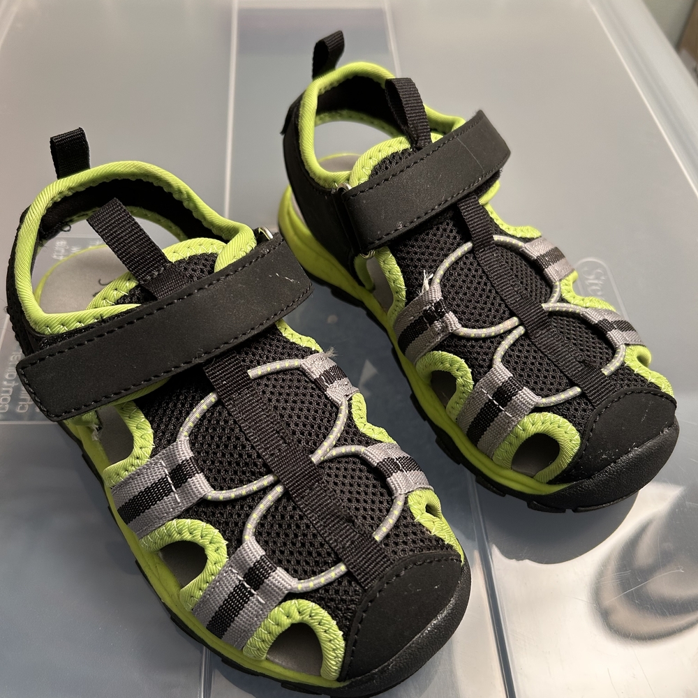 Jumping Bean Neon Green and Black Sport Sandals with Secure Hook-and-Loop Strap